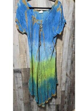 Exist Tie Dye Multicolor Kaftan Dress OS Boho Colorful Bright Indie Hippie